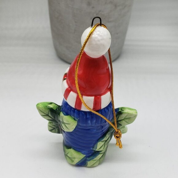 Glass Purple Bell Ceramic Blue Snowman Resin Purple Santa Mix Trio Ornament Set - Picture 7 of 11